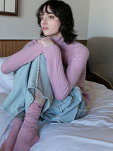 WOOL LAME RIB TURTLE KNIT