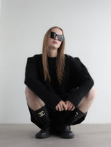 wool puff shoulder knit
