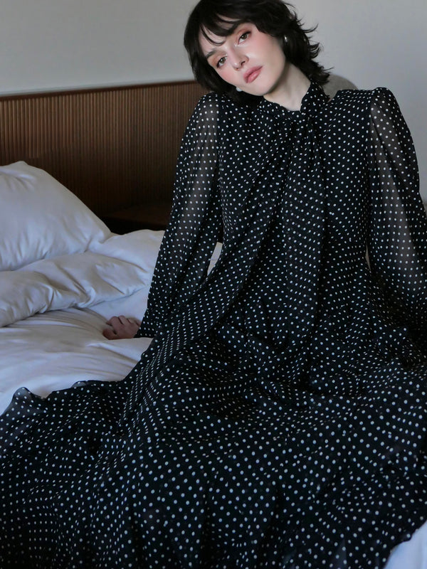 ADELE DOT CIFFON TIE DRESS – AMOMMA
