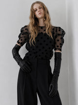 SHEER PUFF SHOULDER DOT BLOUSE