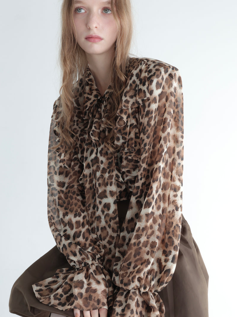 leopard ribbon sheer shirts