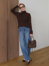 WOOL LAME RIB TURTLE KNIT