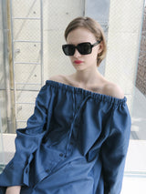 denim like drawstring off shoulder
