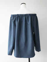 denim like drawstring off shoulder