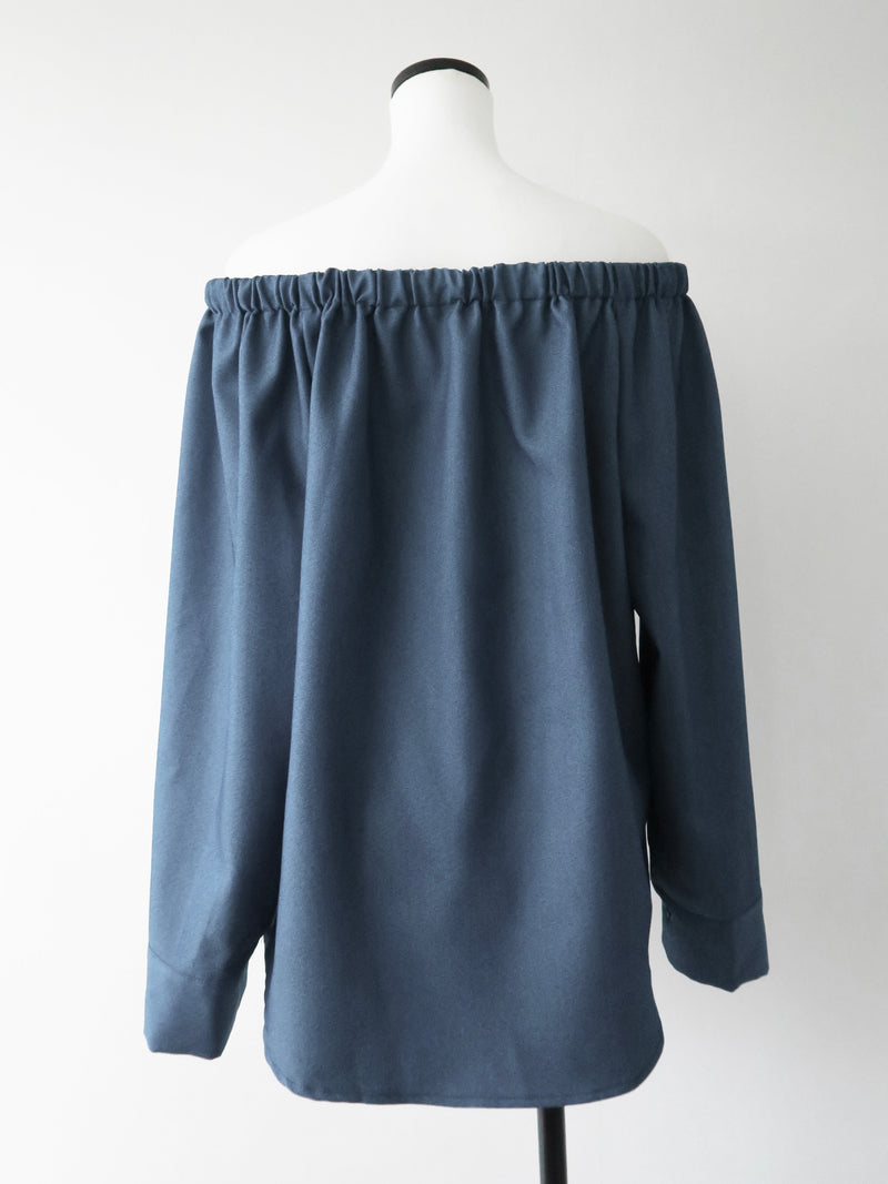 denim like drawstring off shoulder