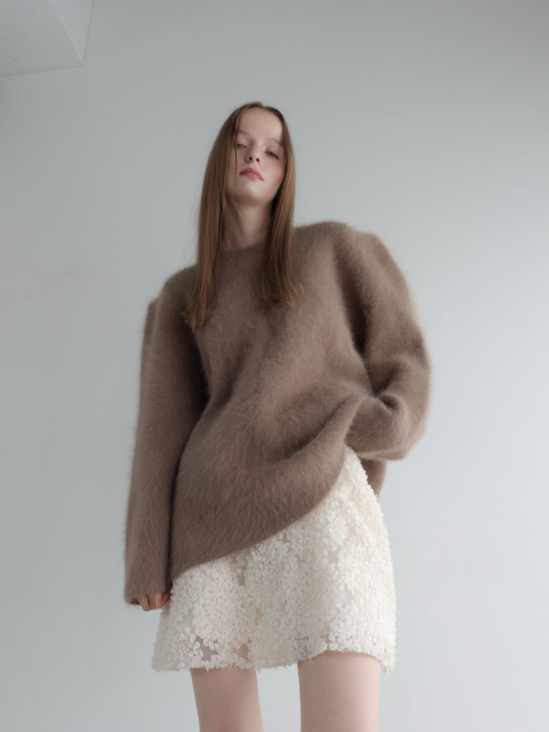 wool puff shoulder knit