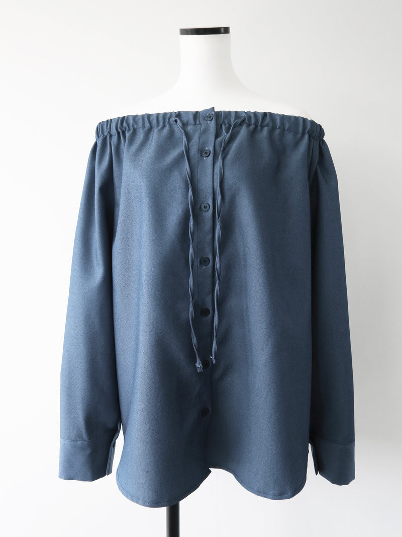 denim like drawstring off shoulder