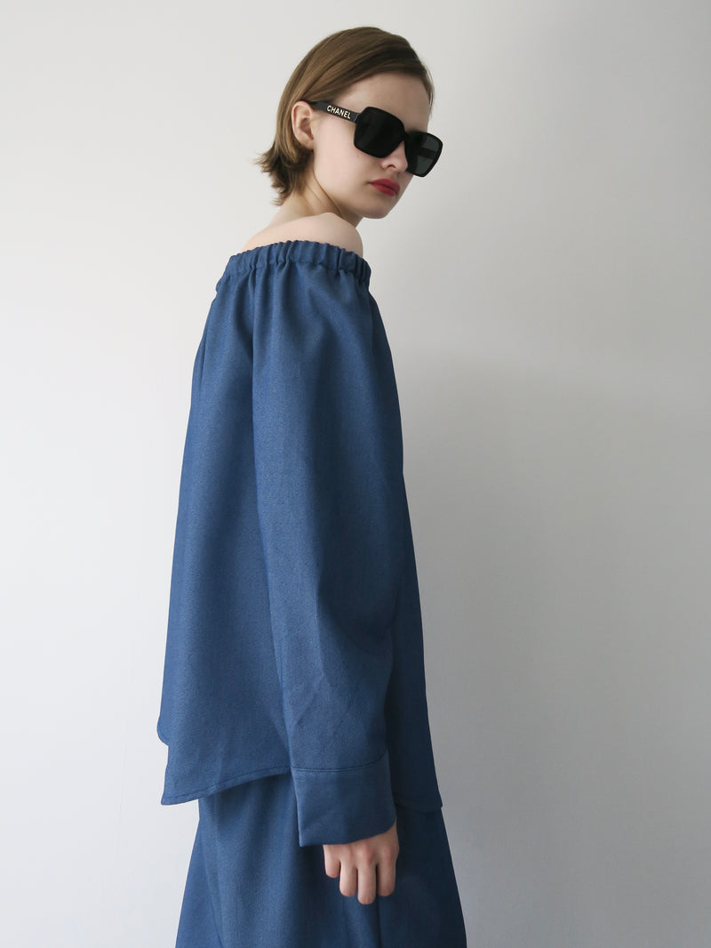 denim like drawstring off shoulder
