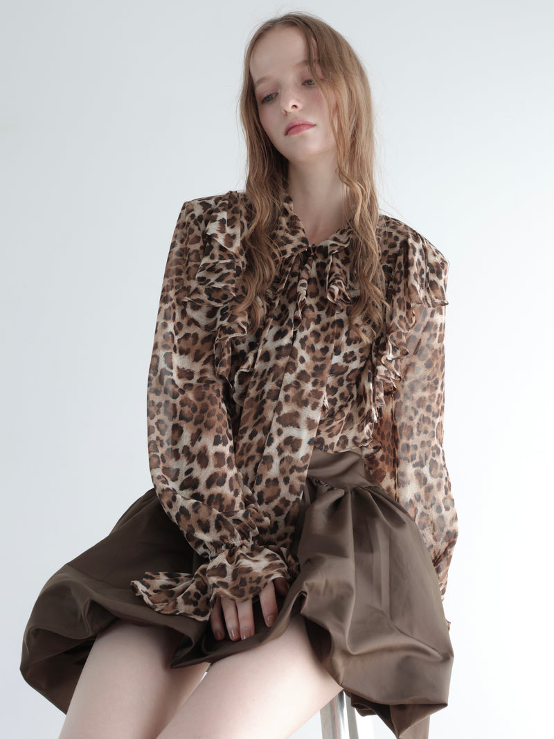 leopard ribbon sheer shirts