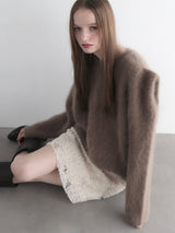 wool puff shoulder knit