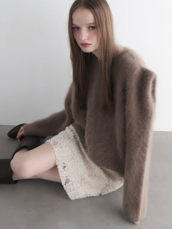 wool puff shoulder knit