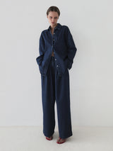 denim tuck wide pants