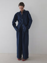 denim tuck wide pants