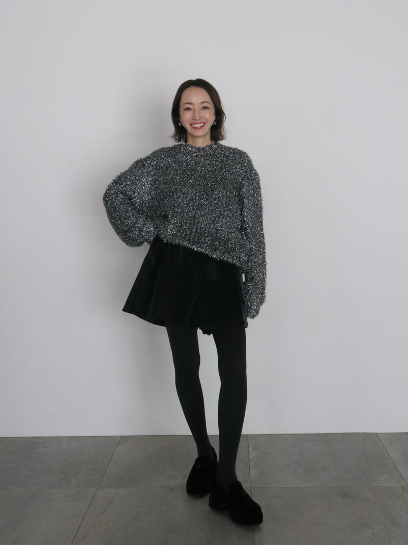 GLITTER ROUND NECK KNIT (GREY)