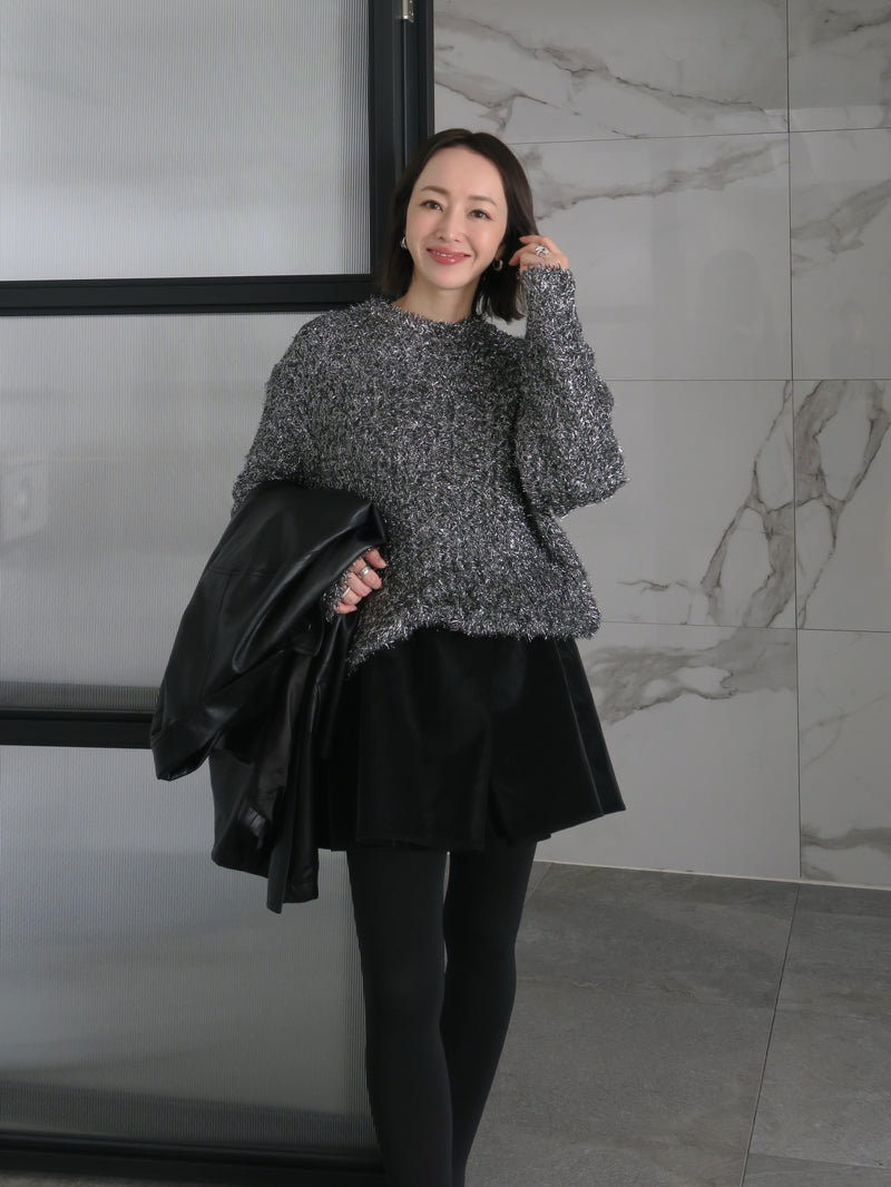 GLITTER ROUND NECK KNIT (GREY)