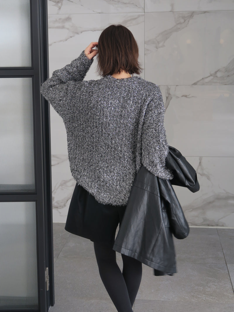 GLITTER ROUND NECK KNIT (GREY)