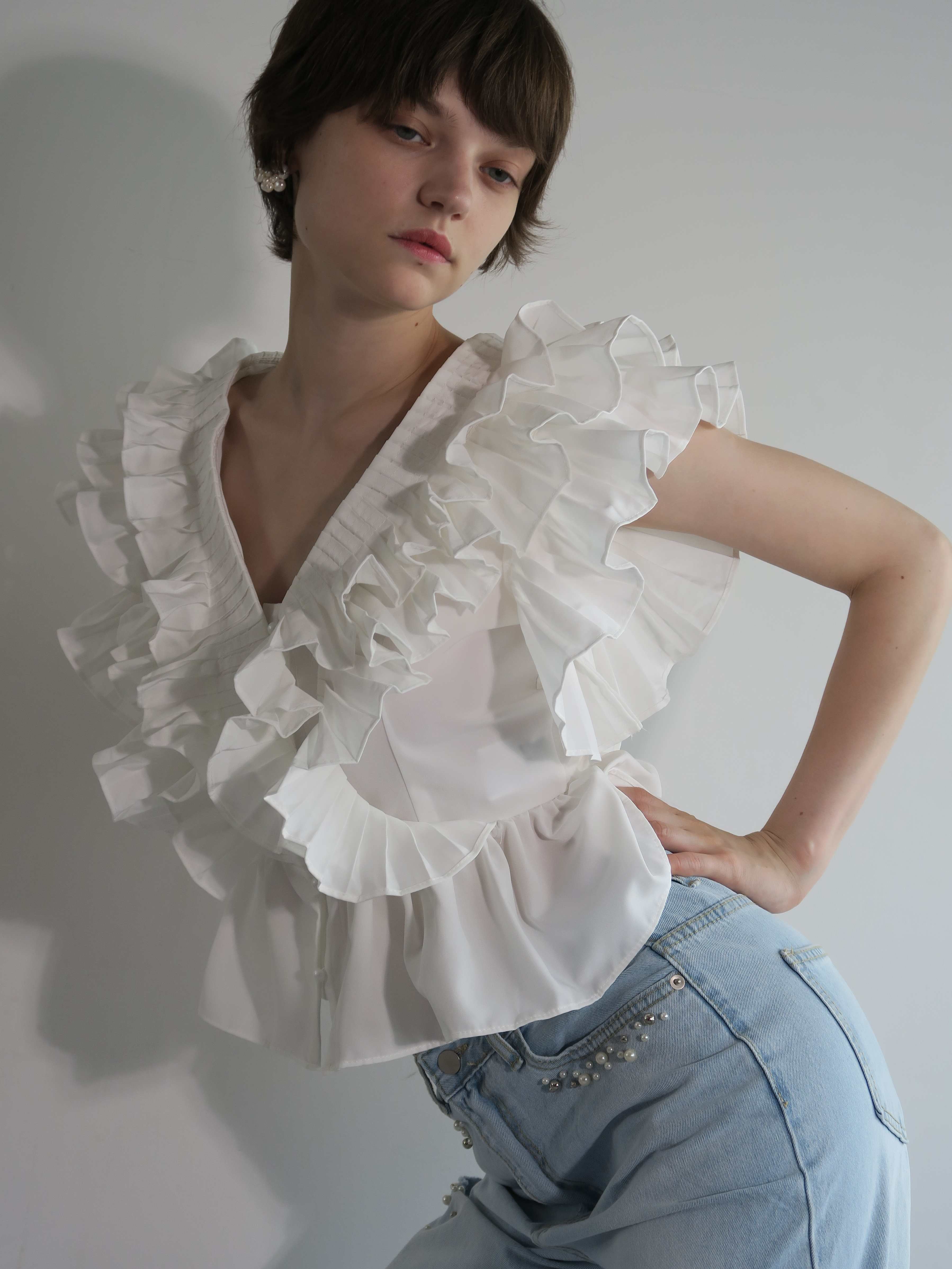 サンプルセール / raffle frill tops (ivory) – AMOMMA