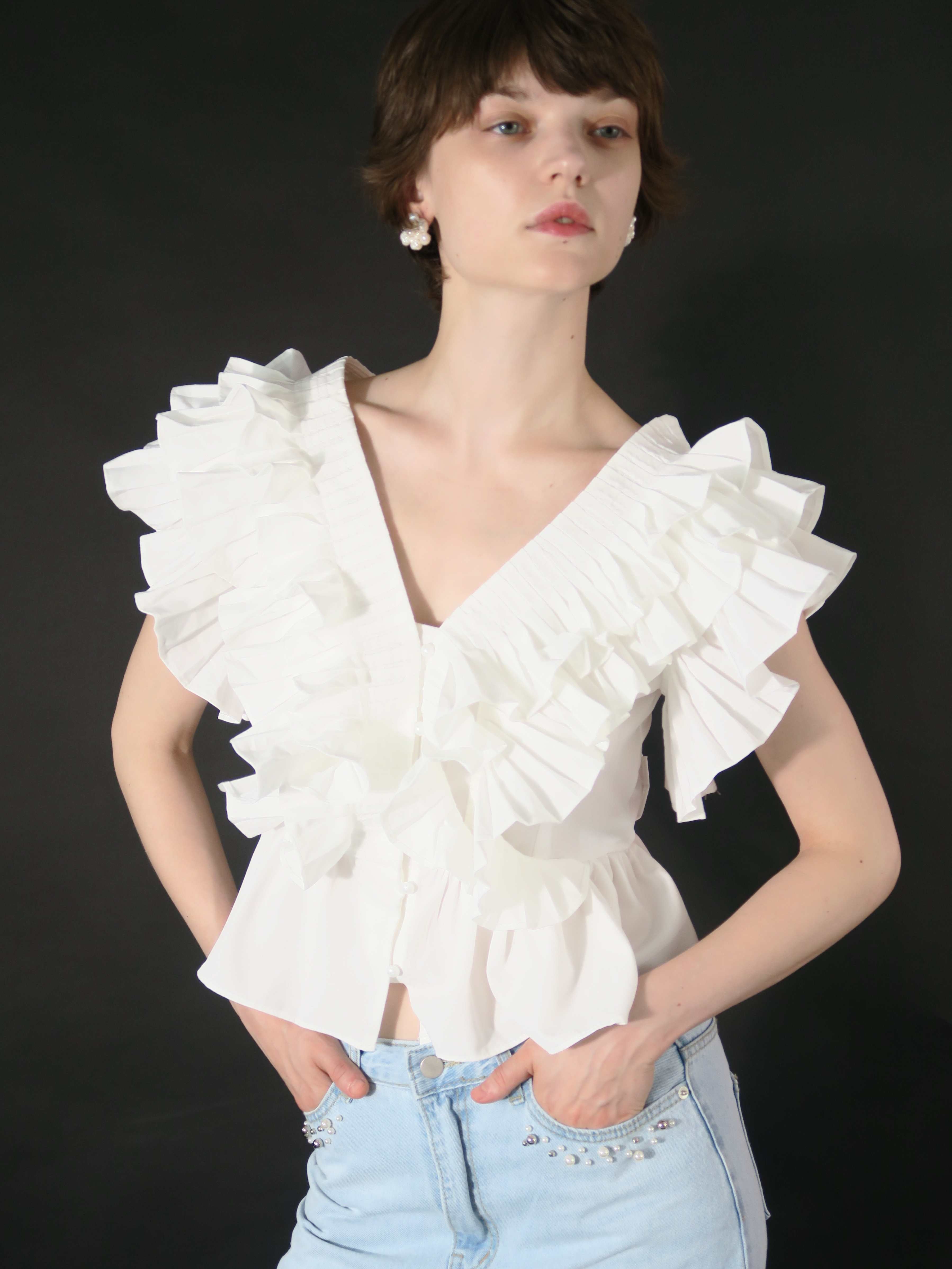 サンプルセール / raffle frill tops (ivory) – AMOMMA