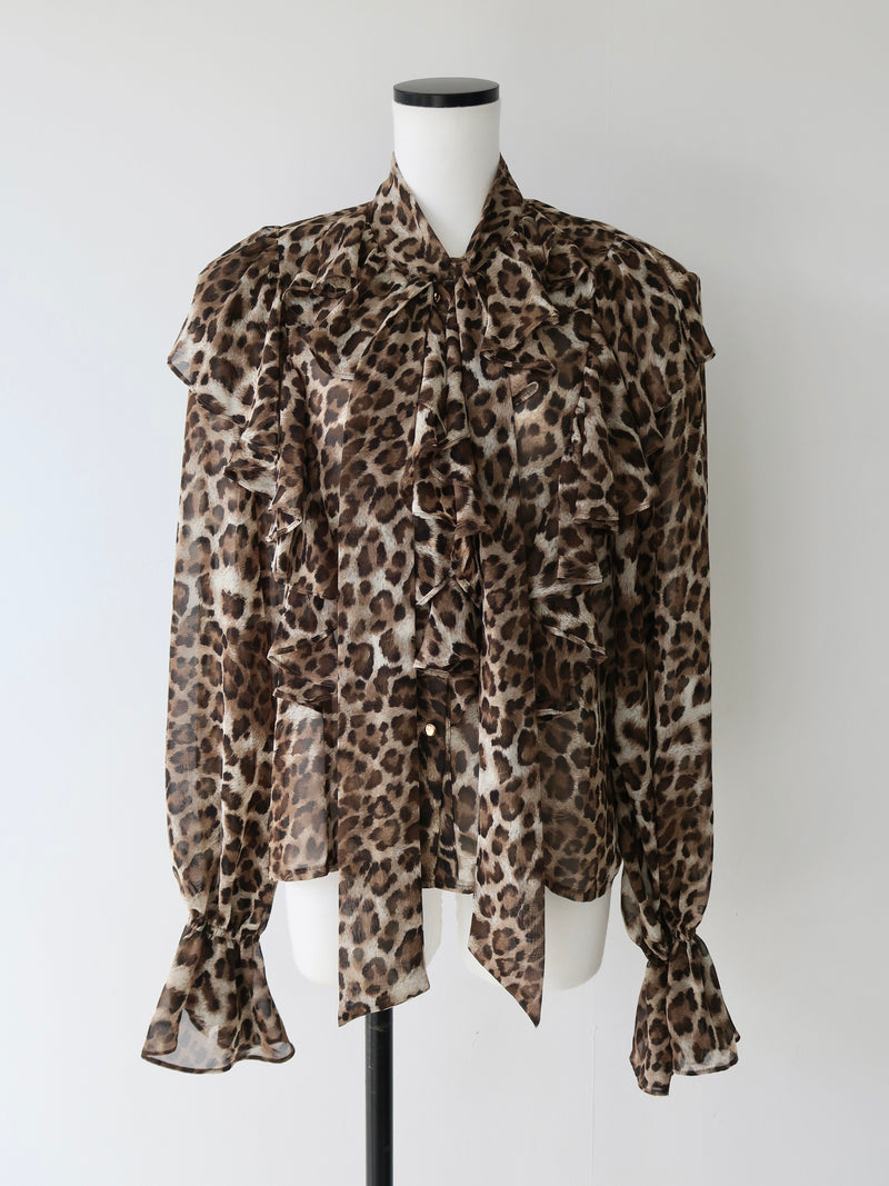 leopard ribbon sheer shirts