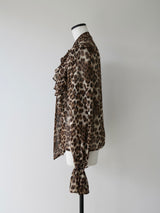 leopard ribbon sheer shirts