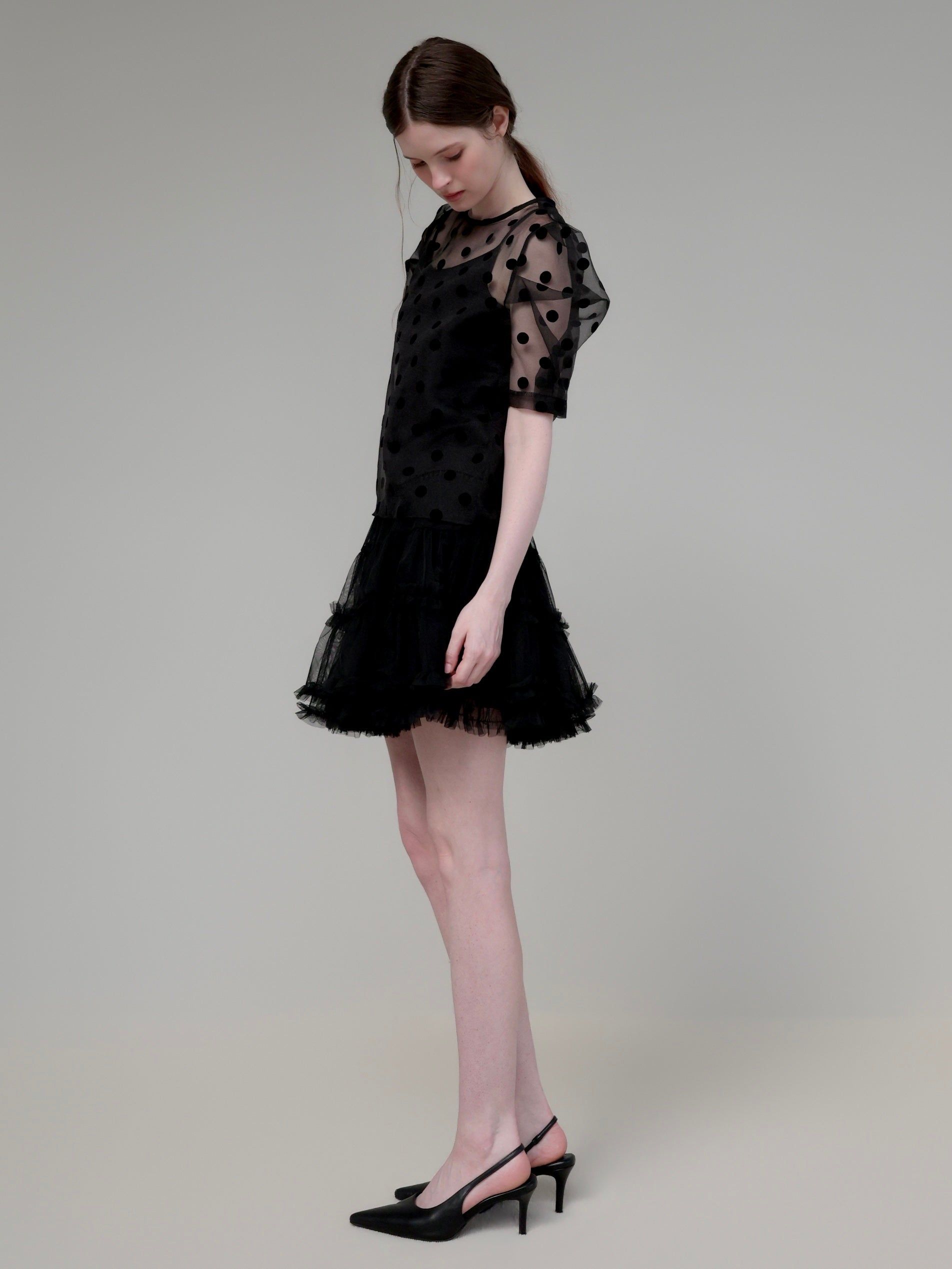 SHEER PUFF SHOULDER DOT BLOUSE – AMOMMA