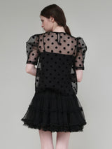 SHEER PUFF SHOULDER DOT BLOUSE