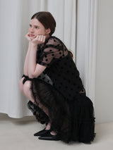 SHEER PUFF SHOULDER DOT BLOUSE