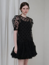 SHEER PUFF SHOULDER DOT BLOUSE