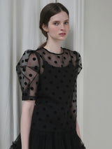 SHEER PUFF SHOULDER DOT BLOUSE