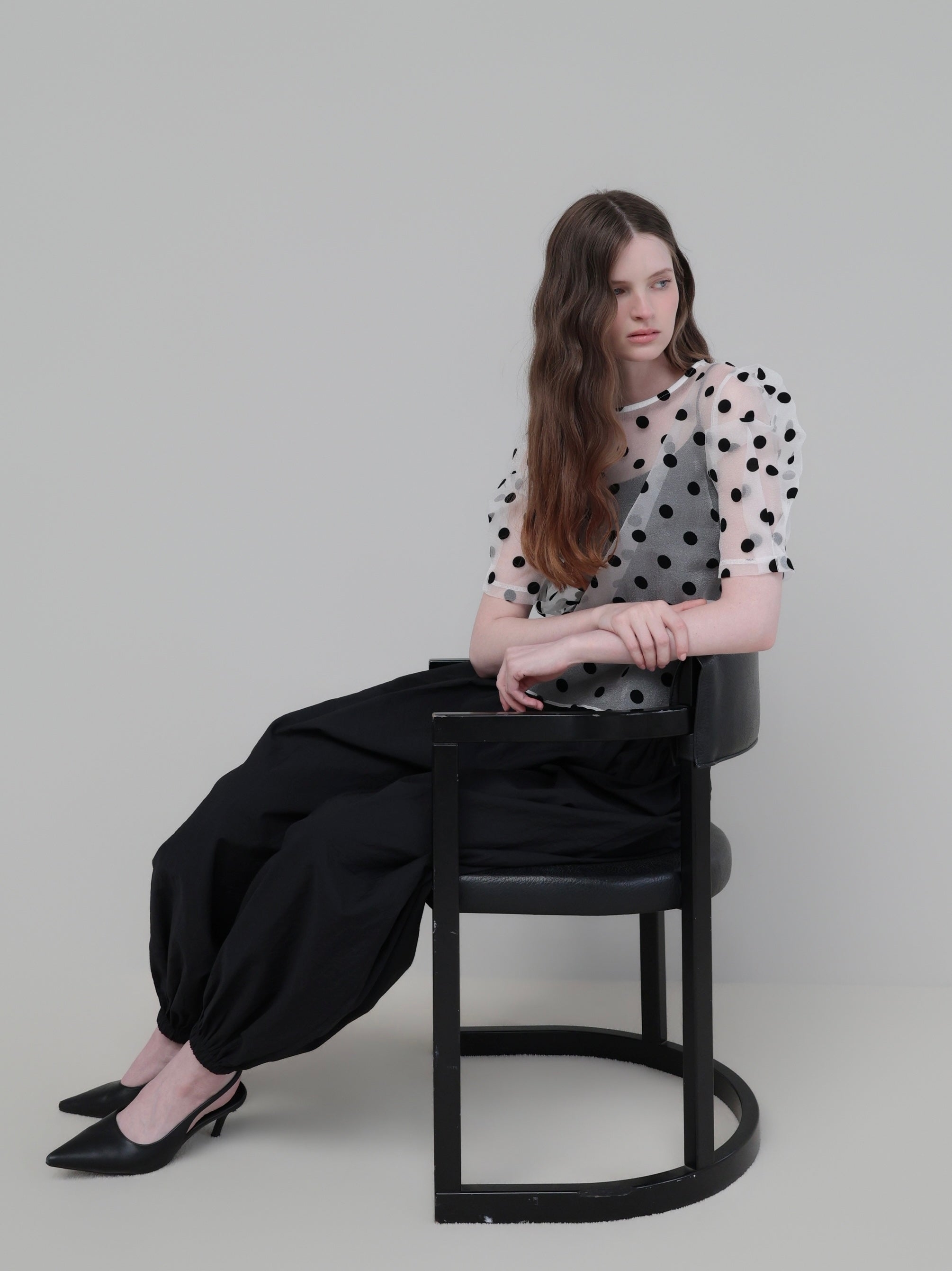 SHEER PUFF SHOULDER DOT BLOUSE – AMOMMA