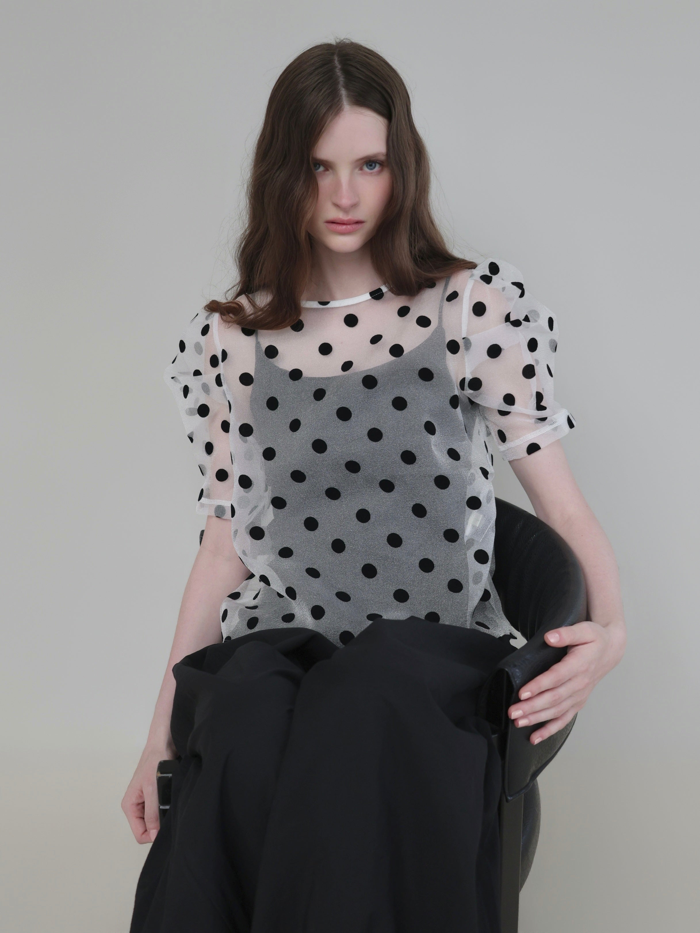 SHEER PUFF SHOULDER DOT BLOUSE – AMOMMA