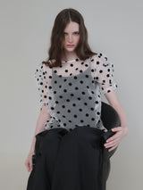 SHEER PUFF SHOULDER DOT BLOUSE