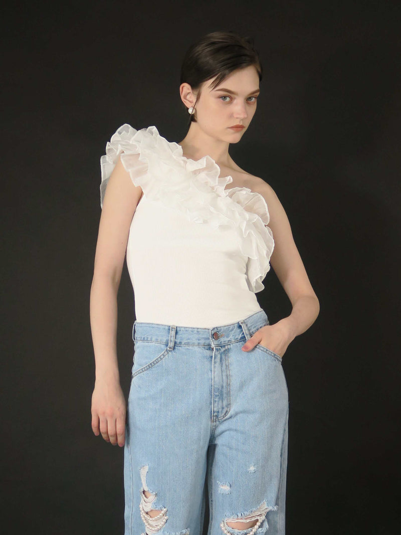 FRILL ONE SHOULDER TOPS (IVORY)