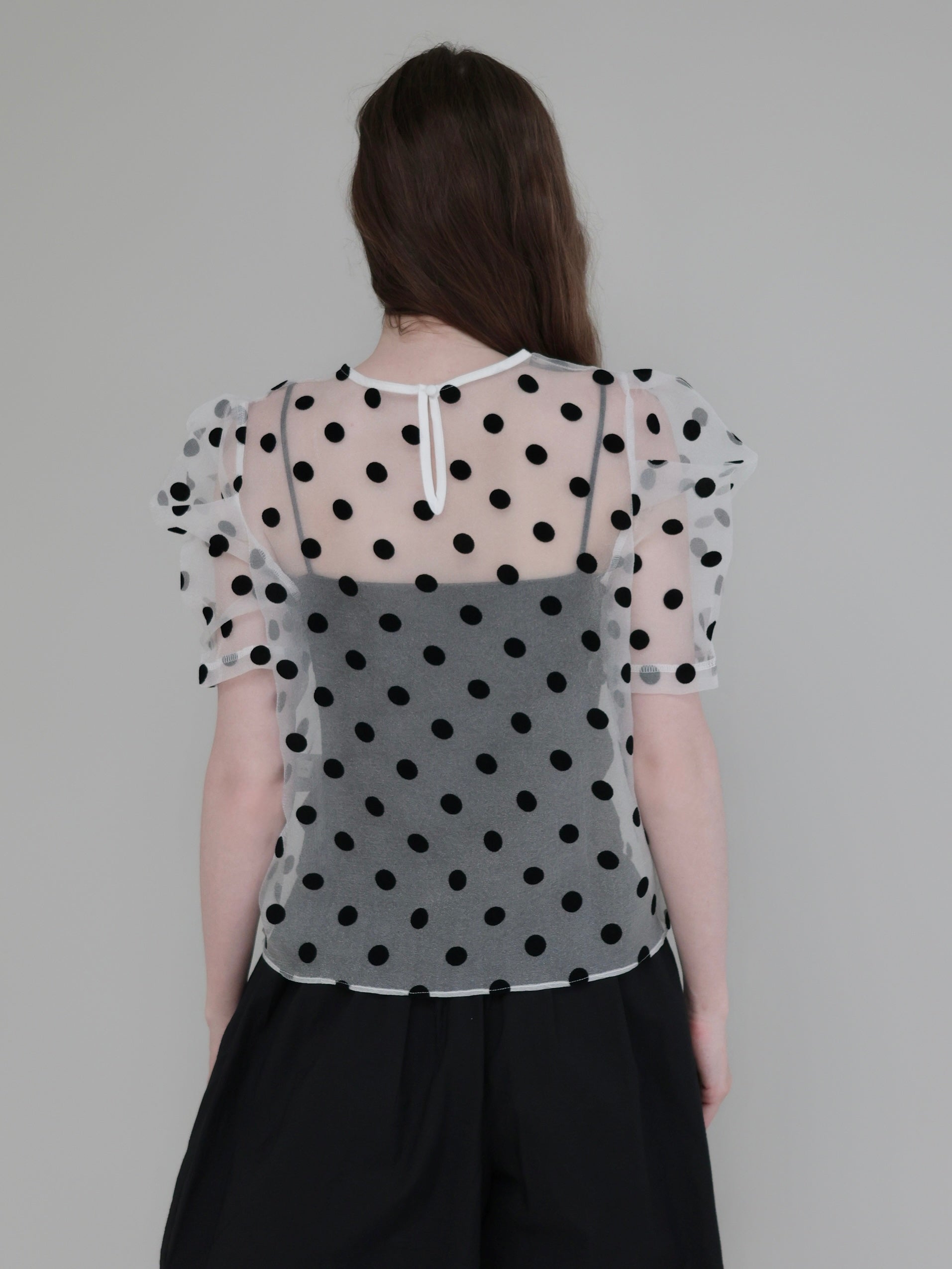 SHEER PUFF SHOULDER DOT BLOUSE – AMOMMA