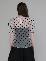 SHEER PUFF SHOULDER DOT BLOUSE