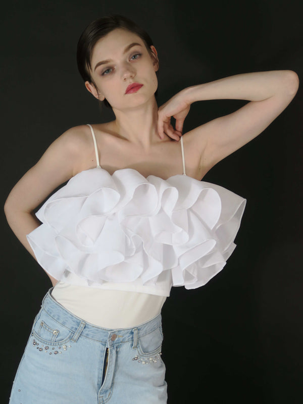 RUFFLE BUSTIER (WHITE)