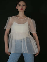 サンプルセール /  SHEER PUFF SLEEVE BLOUSE(BLACK)