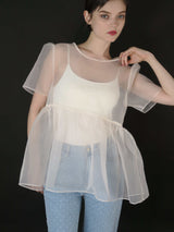 サンプルセール /  SHEER PUFF SLEEVE BLOUSE(BLACK)