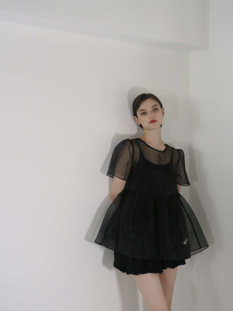 サンプルセール /  SHEER PUFF SLEEVE BLOUSE(BLACK)