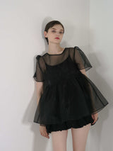 サンプルセール /  SHEER PUFF SLEEVE BLOUSE(BLACK)