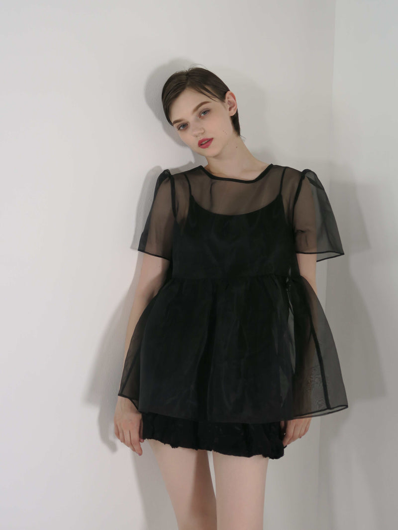 サンプルセール /  SHEER PUFF SLEEVE BLOUSE(BLACK)