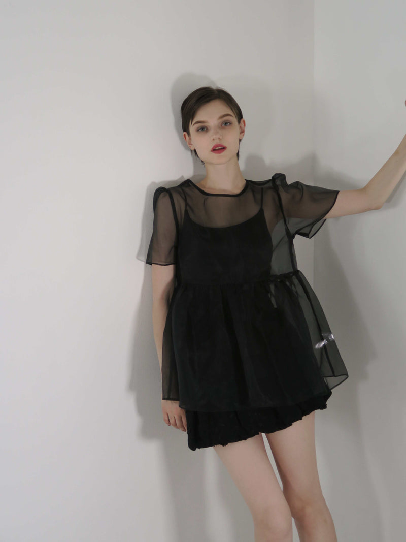 サンプルセール /  SHEER PUFF SLEEVE BLOUSE(BLACK)