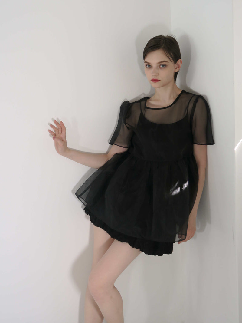 サンプルセール /  SHEER PUFF SLEEVE BLOUSE(BLACK)