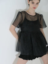 サンプルセール /  SHEER PUFF SLEEVE BLOUSE(BLACK)