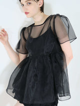 サンプルセール /  SHEER PUFF SLEEVE BLOUSE(BLACK)