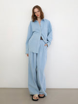 denim tuck wide pants