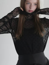 LONG SLEEVE SHEER TOPS( DOT / BLACK )