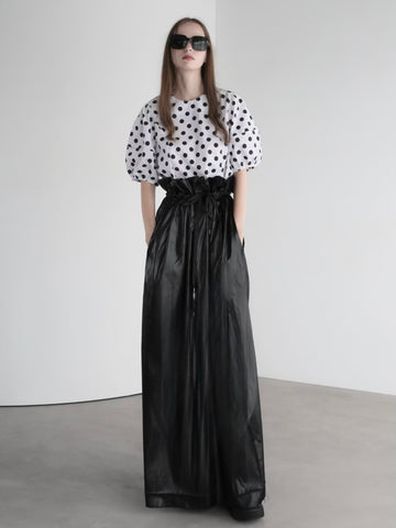 AMOMMAアモマ ブラック ドット柄 パフスリーブ トップス ブラウス