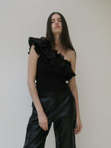 FRILL ONE SHOULDER TOPS (BLACK)