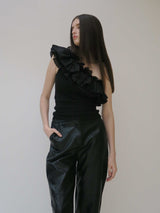 FRILL ONE SHOULDER TOPS (BLACK)